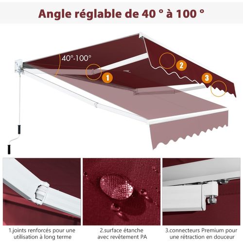 Store Banne Manuel Rétractable De 245 X 200cm Angle Ajustable 40°-100°, Auvent De Terrasse (rouge)