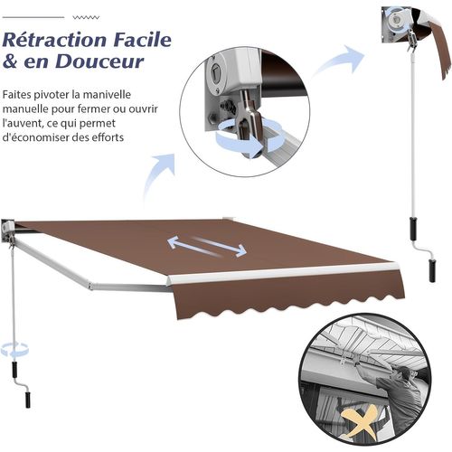 Store Banne Manuel Rétractable De 245 X 200cm Angle Ajustable 40°-100°, Auvent De Terrasse  (marron)