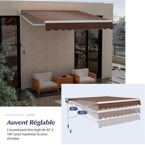 Store Banne Manuel Rétractable De 245 X 200cm Angle Ajustable 40°-100°, Auvent De Terrasse  (marron)