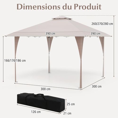 Tonnelle De Jardin Pop-up Toit Aéré 395x395cm, Tente Réception Instantané, Kaki