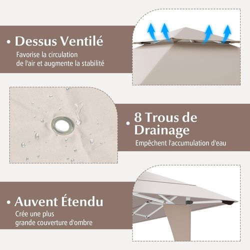 Tonnelle De Jardin Pop-up Toit Aéré 395x395cm, Tente Réception Instantané, Kaki