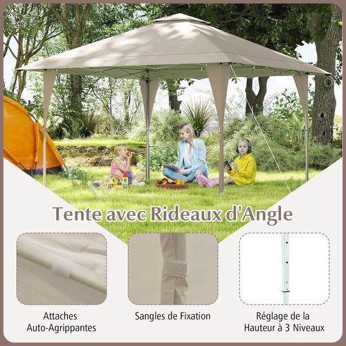 Tonnelle De Jardin Pop-up Toit Aéré 395x395cm, Tente Réception Instantané, Kaki