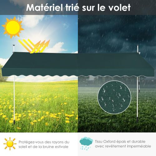 Store Banne Manuel Rétractable De 3,5 X 1,25m Avec Manivelle Hauteur Réglable 200-300cm (vert)