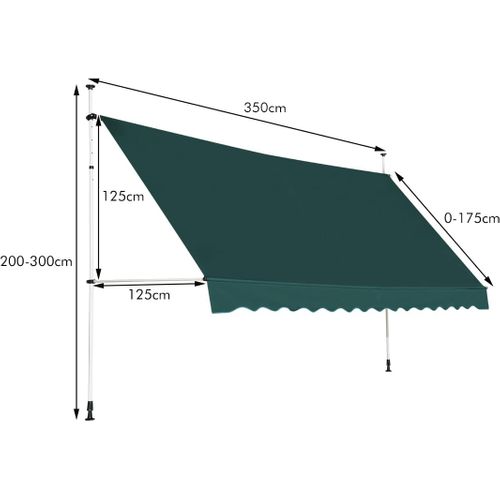Store Banne Manuel Rétractable De 3,5 X 1,25m Avec Manivelle Hauteur Réglable 200-300cm (vert)