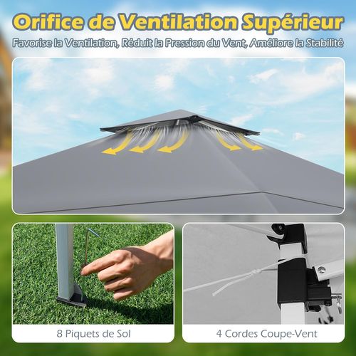 Tonnelle De Jardin Pop-up Toit Aéré 395x395cm, Tente Réception Instantané (gris)