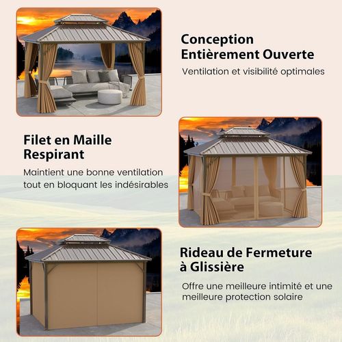 Tonnelle De Jardin à Double Toit En Métal Galvanisé 354 X 294 Cm, Tente De Reception Spacieuse