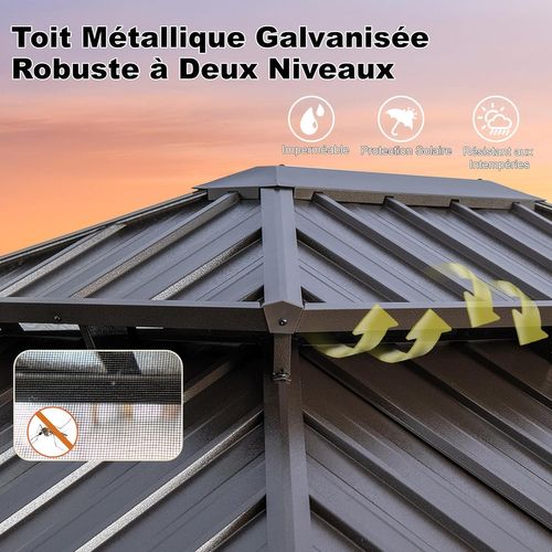 Tonnelle De Jardin à Double Toit En Métal Galvanisé 354 X 294 Cm, Tente De Reception Spacieuse