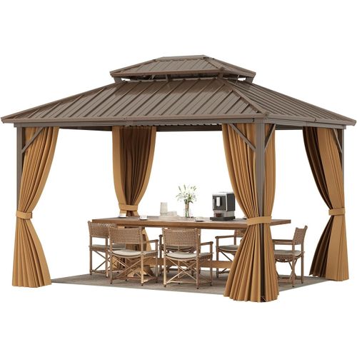 Tonnelle De Jardin à Double Toit En Métal Galvanisé 354 X 294 Cm, Tente De Reception Spacieuse