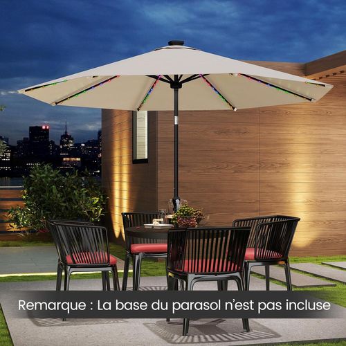 Parasol De Jardin Exterieur 300 Cm, 96 Lumières LED , Inclinaison à Bouton-poussoir (beige)
