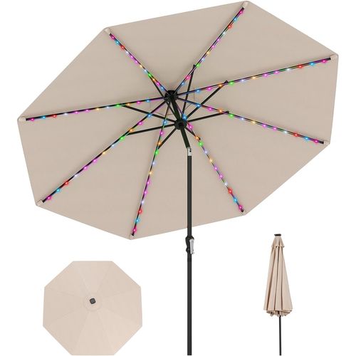 Parasol De Jardin Exterieur 300 Cm, 96 Lumières LED , Inclinaison à Bouton-poussoir (beige)