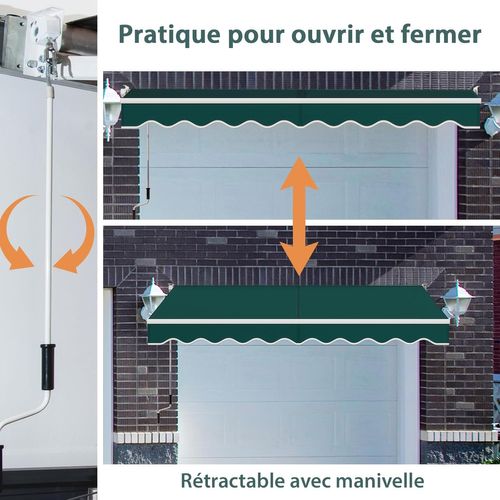 Store Banne Manuel Rétractable De 295 X 250cm Angle Ajustable 40°-100°, Auvent De Terrasse (vert)