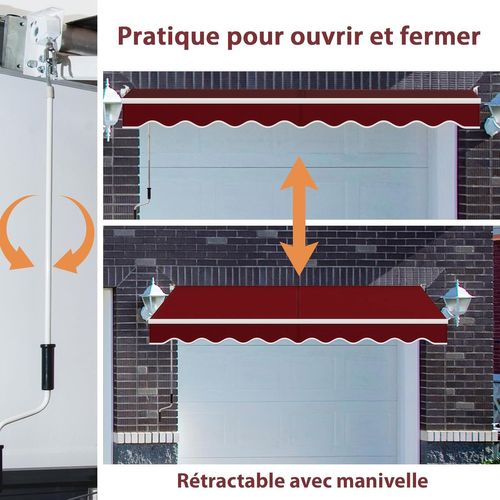 Store Banne Manuel Rétractable De 295 X 250cm Angle Ajustable 40°-100°, Auvent De Terrasse (rouge)