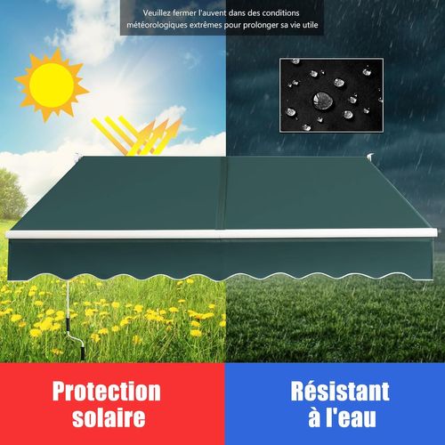 Store Banne Manuel Rétractable De 245 X 200cm Angle Ajustable 40°-100°, Auvent De Terrasse  (vert)
