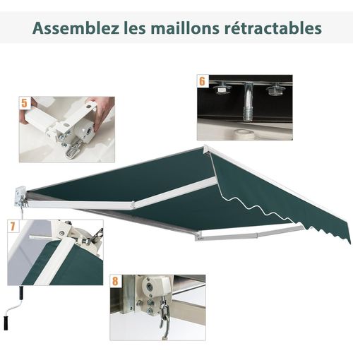 Store Banne Manuel Rétractable De 245 X 200cm Angle Ajustable 40°-100°, Auvent De Terrasse  (vert)
