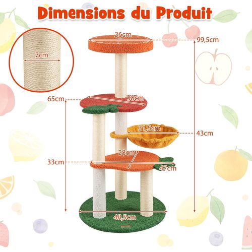 Arbre à Chat Bois 99,5 Cm, Arbre à Chat Design à 4 Niveaux,48,5 X 48,5 X 99,5 Cm