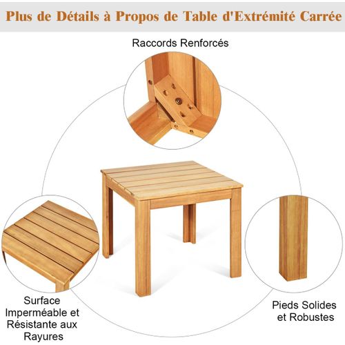 Table D’appoint Extérieure En Bois D'acacia Charge 100kg, Table Basse De Jardin Carrée, Naturel