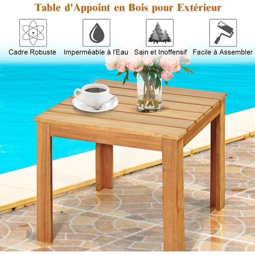 Table D’appoint Extérieure En Bois D'acacia Charge 100kg, Table Basse De Jardin Carrée, Naturel