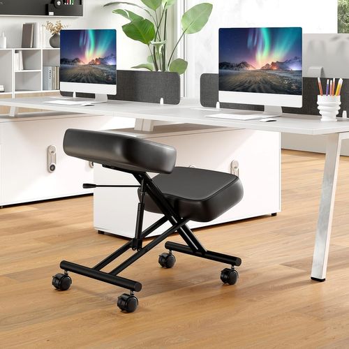 Chaise à Genoux Ergonomique Rembourrée, Siege Assis Genoux Réglable Avec Roues Verrouillables, Noir
