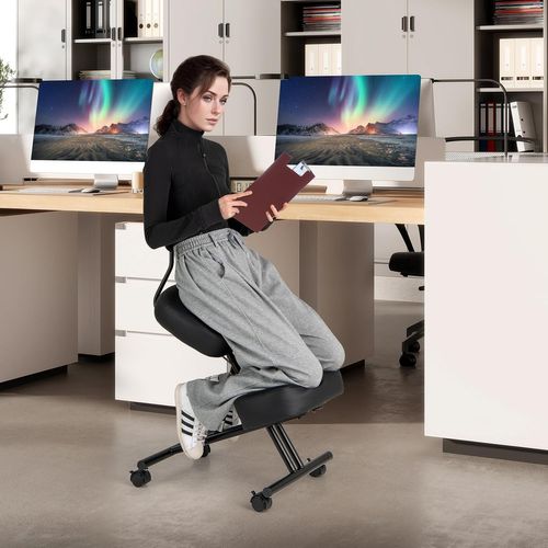 Chaise à Genoux Ergonomique Avec Dossier, Siege Assis Genoux Réglable Avec Roues, Noir