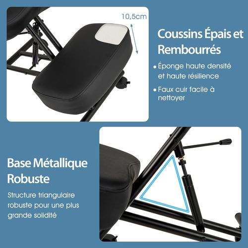 Chaise à Genoux Ergonomique Avec Dossier, Siege Assis Genoux Réglable Avec Roues, Noir