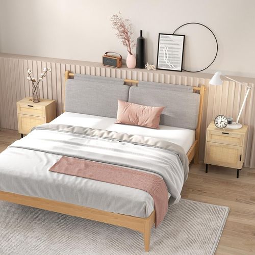 Table De Chevet Cannage,table De Nuit Bois Avec Tiroir,4 Pieds En Métal,chevet De Lit Rotin(naturel)