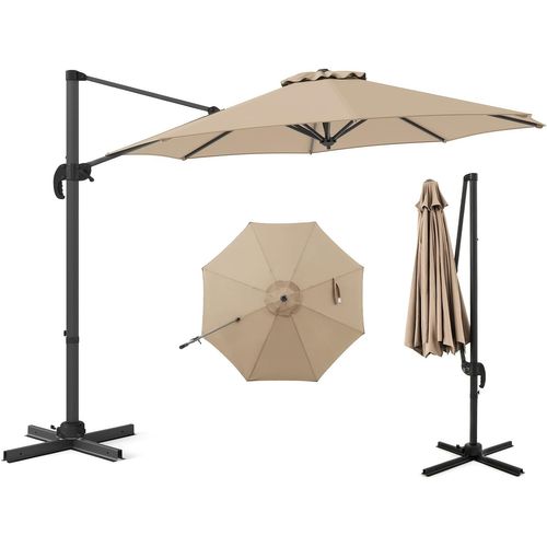 Parasol Déporté 3m, Pied Et Manivelle, Anti-uv, Pivotant à 360°, Poteau En Aluminium (beige)