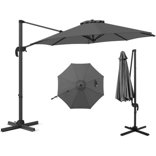 Parasol Déporté 3m, Pied Et Manivelle, Anti-uv, Pivotant à 360°, Poteau En Aluminium (gris)