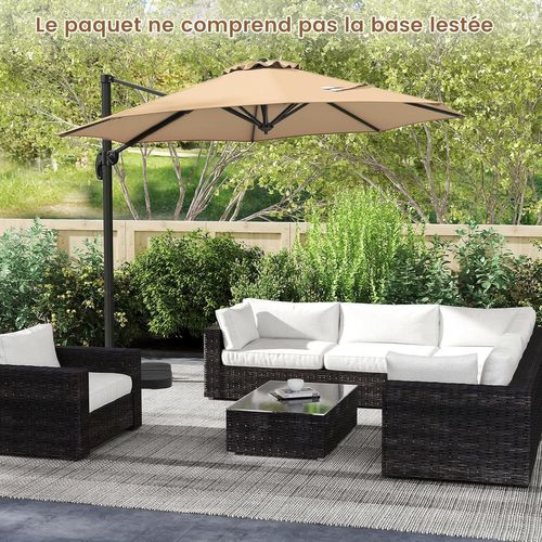 Parasol Déporté 3m, Pied Et Manivelle, Anti-uv, Pivotant à 360°, Poteau En Aluminium (beige)