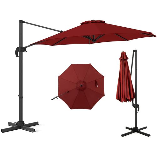 Parasol Déporté 3m, Pied Et Manivelle, Anti-uv, Pivotant à 360°, Poteau En Aluminium (bordeaux)