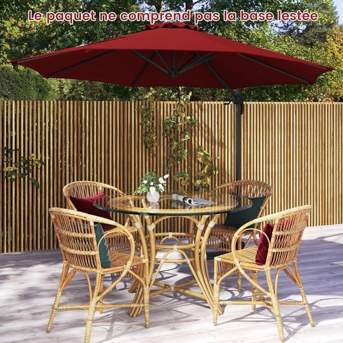 Parasol Déporté 3m, Pied Et Manivelle, Anti-uv, Pivotant à 360°, Poteau En Aluminium (bordeaux)