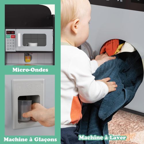 3 En 1 Cuisine Enfant Avec Réfrigérateur Et Machine à Laver, Avec Lumière, Pour 3 Ans+ (brun)
