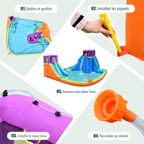 Château Gonflable Avec 2 Toboggans et Grande Piscine,pour 3 Enfants De 3-10 Ans,multicolore