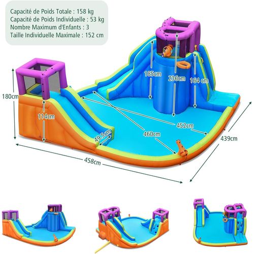 Château Gonflable Avec 2 Toboggans et Grande Piscine,pour 3 Enfants De 3-10 Ans,multicolore