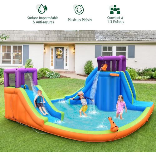 Château Gonflable Avec 2 Toboggans et Grande Piscine,pour 3 Enfants De 3-10 Ans,multicolore