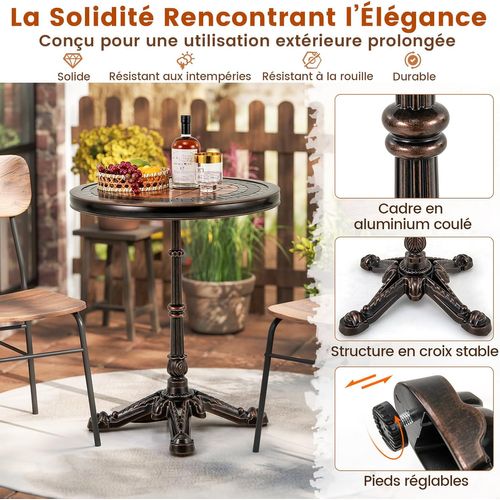 Table De Salle à Manger Ronde De 60,5 Cm, Table Bistro En Aluminium Coulé,bronze