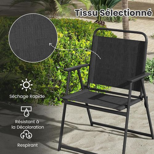 Lot De 2 Chaise Pliante, Cadre En Metal, Tissu, Fauteuil, 57 X 55 X 83 Cm, Noir