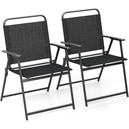 Lot De 2 Chaise Pliante, Cadre En Metal, Tissu, Fauteuil, 57 X 55 X 83 Cm, Noir