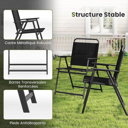 Lot De 2 Chaise Pliante, Cadre En Metal, Tissu, Fauteuil, 57 X 55 X 83 Cm, Noir