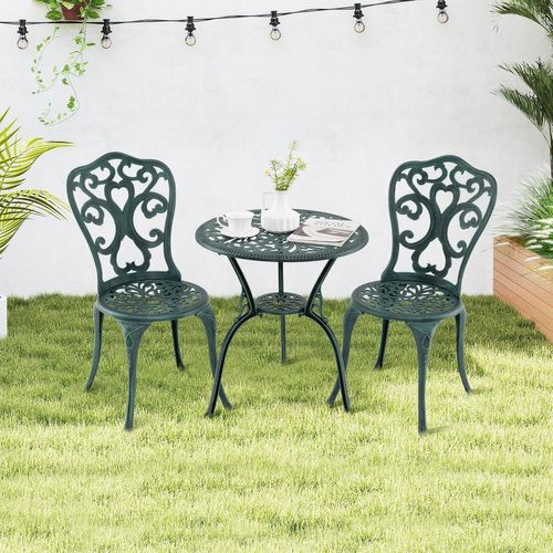 Salon De Jardin 3pcs En Fonte D’aluminium, Ensemble Bistro 2 Chaises Et 1 Table Ronde(vert Antique)