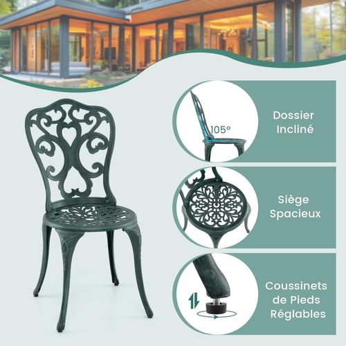 Salon De Jardin 3pcs En Fonte D’aluminium, Ensemble Bistro 2 Chaises Et 1 Table Ronde(vert Antique)