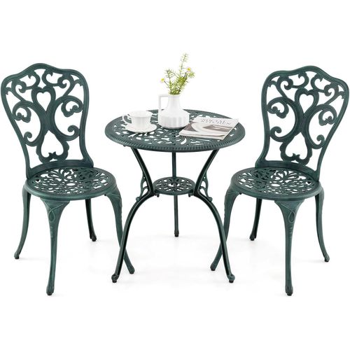 Salon De Jardin 3pcs En Fonte D’aluminium, Ensemble Bistro 2 Chaises Et 1 Table Ronde(vert Antique)