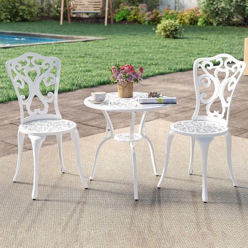 Salon De Jardin 3pcs En Fonte D’aluminium, Ensemble Bistro 2 Chaises Et 1 Table Ronde(blanc)