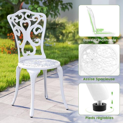 Salon De Jardin 3pcs En Fonte D’aluminium, Ensemble Bistro 2 Chaises Et 1 Table Ronde(blanc)