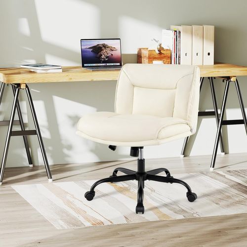 Chaise De Bureau Tournante à 360° Avec Roues En Cuir Artificiel Hauteur Réglable, Beige