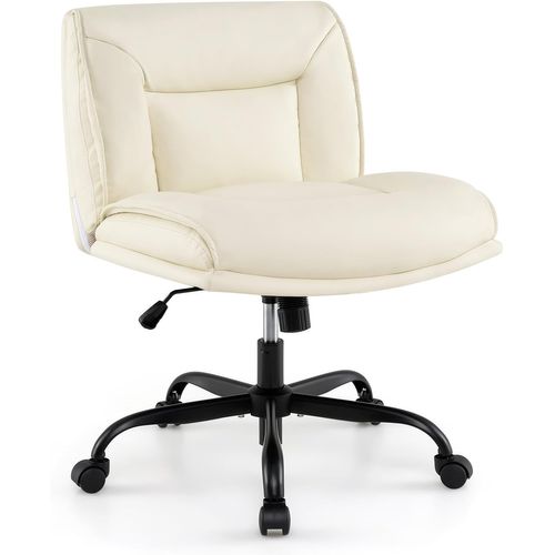 Chaise De Bureau Tournante à 360° Avec Roues En Cuir Artificiel Hauteur Réglable, Beige
