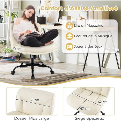 Chaise De Bureau Tournante à 360° Avec Roues En Cuir Artificiel Hauteur Réglable, Beige