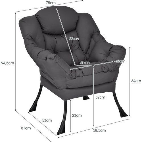 Fauteuil Salon Scandinave, Fauteuil Relax Avec Oreiller Et Poche Latérale, Confortable, Gris