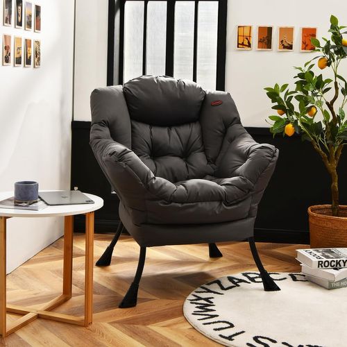 Fauteuil Salon Scandinave, Fauteuil Relax Avec Oreiller Et Poche Latérale, Confortable, Gris