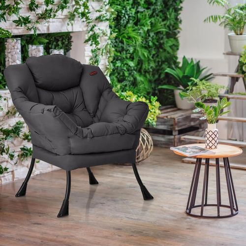 Fauteuil Salon Scandinave, Fauteuil Relax Avec Oreiller Et Poche Latérale, Confortable, Gris
