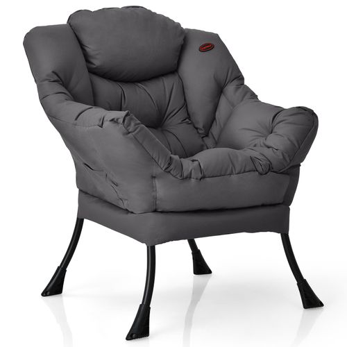 Fauteuil Salon Scandinave, Fauteuil Relax Avec Oreiller Et Poche Latérale, Confortable, Gris